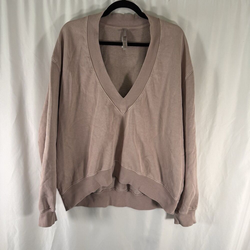 Skims Sweater Women's XS Pink Beige Oversized Deep VNeck Long Sleeve Pullover